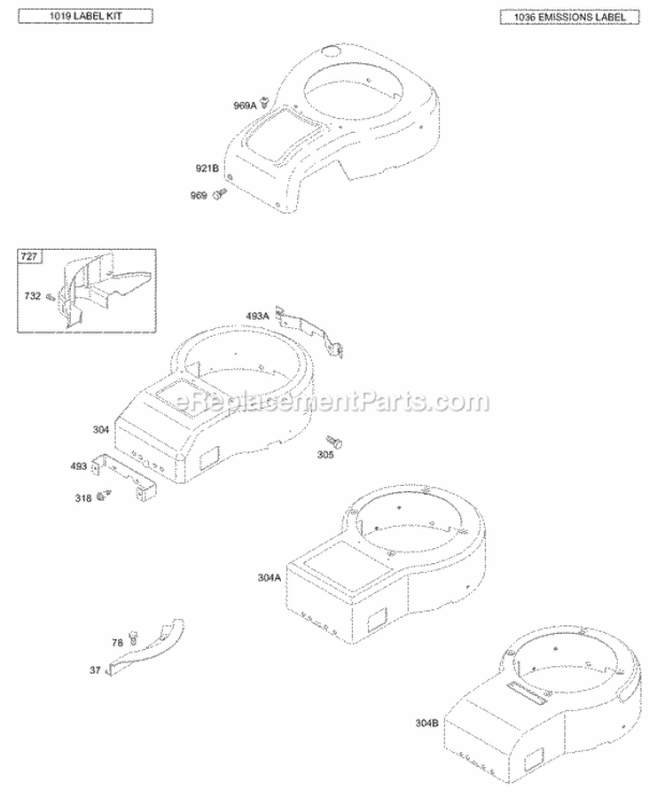 Blower Housing Blower Housing Cover Diagram and Parts List for 311707-0026-E1  Briggs and Stratton Engine